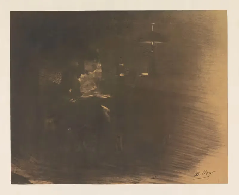 Dark room with a woman reading — Henri-Patrice Dillon