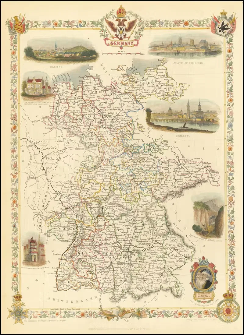 Карта Германии by Джон Таллис, 1851 — digital art print download