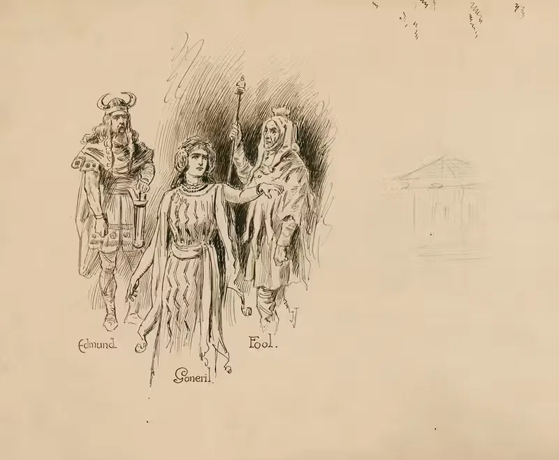 King Lear, studies for the characters, Edmund, Goneril, and Fool — Herbert Railton