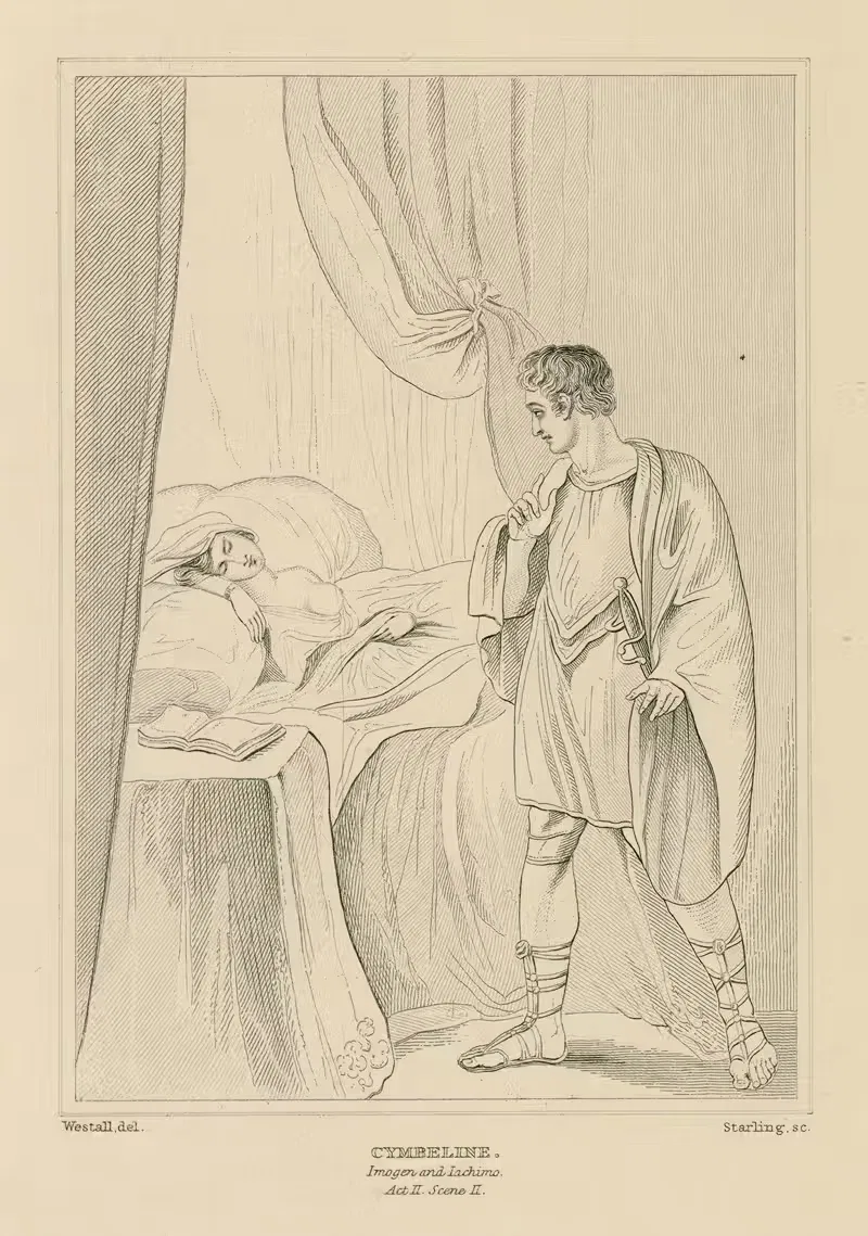 Cymbeline, act 2, scene 2, a bedchamber, Imogen in bed, Jachimo — William Francis Starling