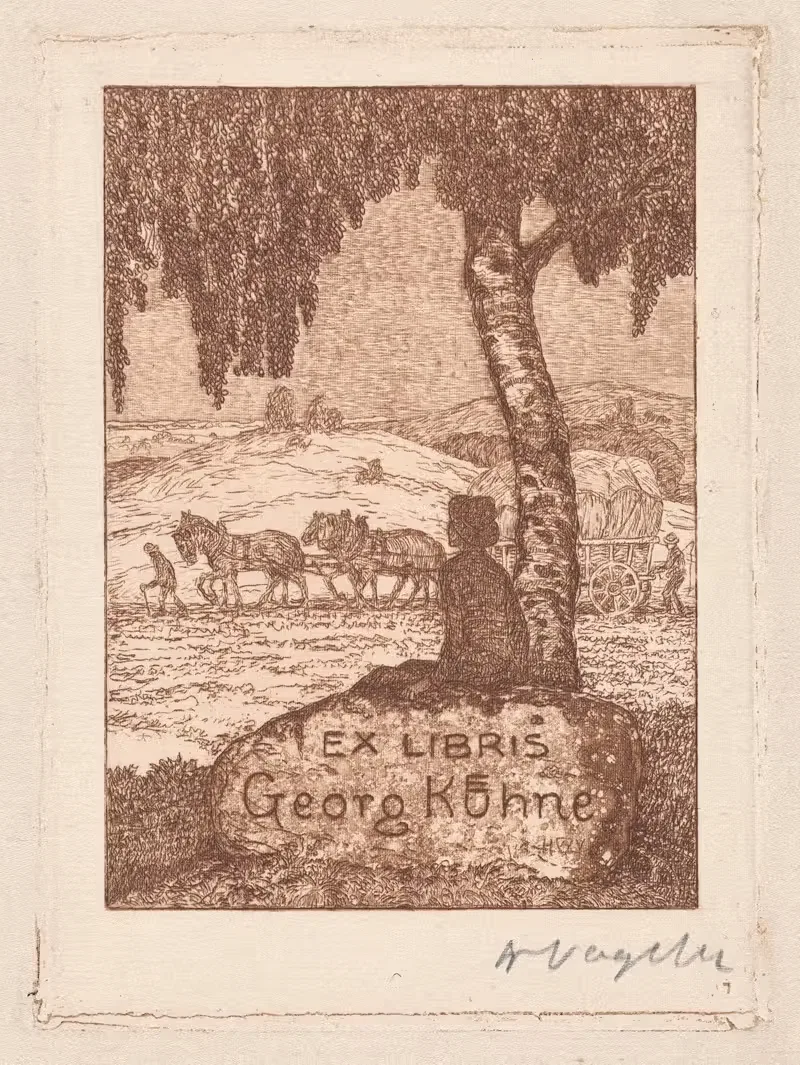 Ex Libris Georg Kühne by Heinrich Vogeler, 1912 — digital art print download