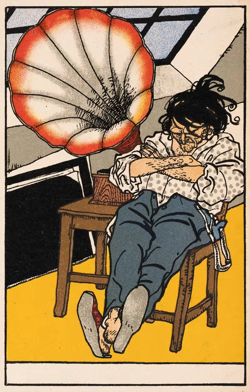 Nr. 505: Спящий мужчина с граммофоном by Мориц Юнг, 1911 — digital art print download