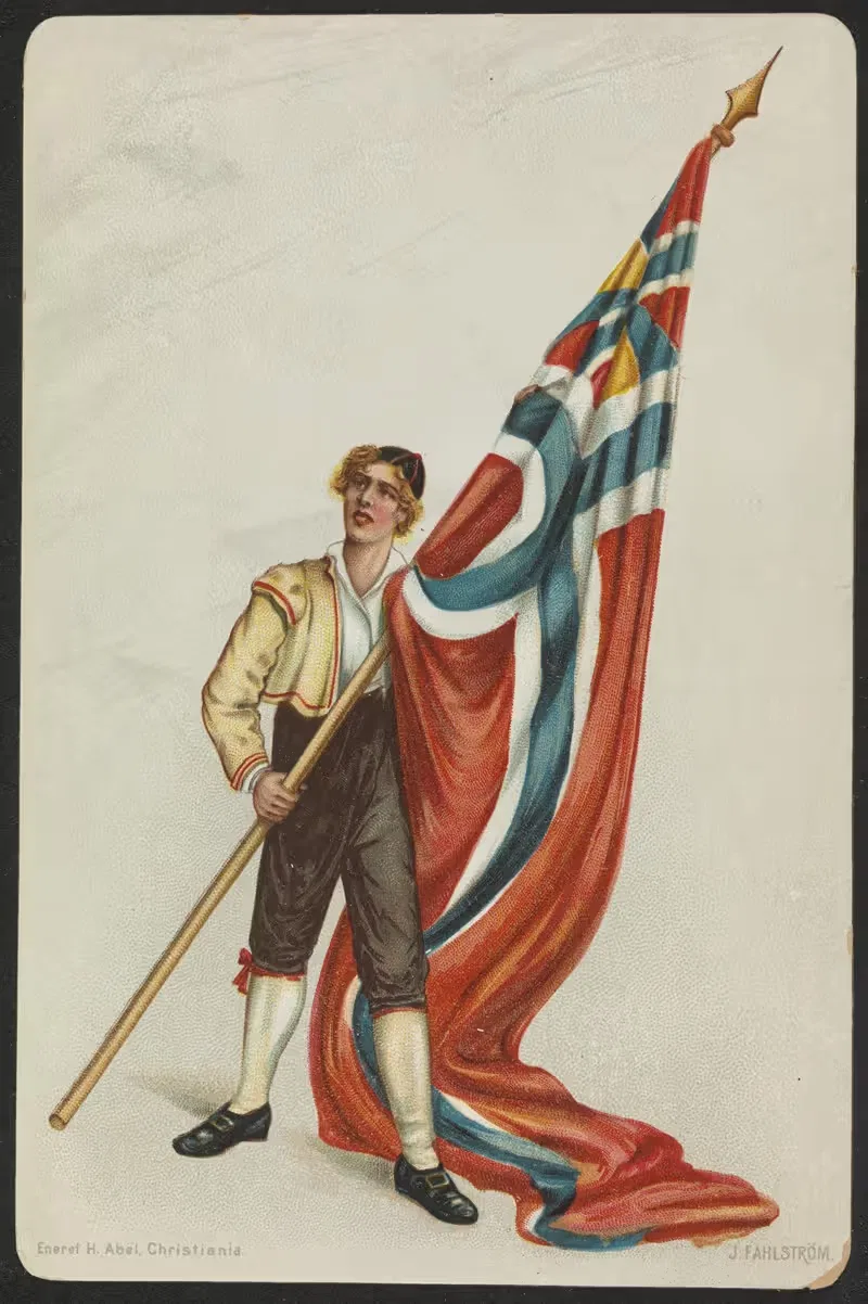 Man in folk costume holding flag — Johan Fahlstrøm