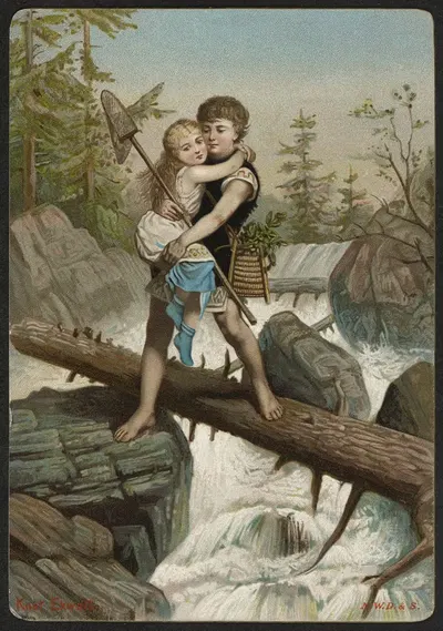 Мальчик несет девочку через реку by Кнут Эквалл — digital art print download