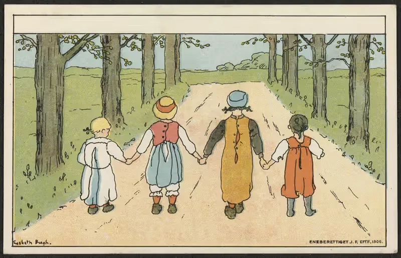 Children holding hands. by Lisbeth Bergh — digital art print download