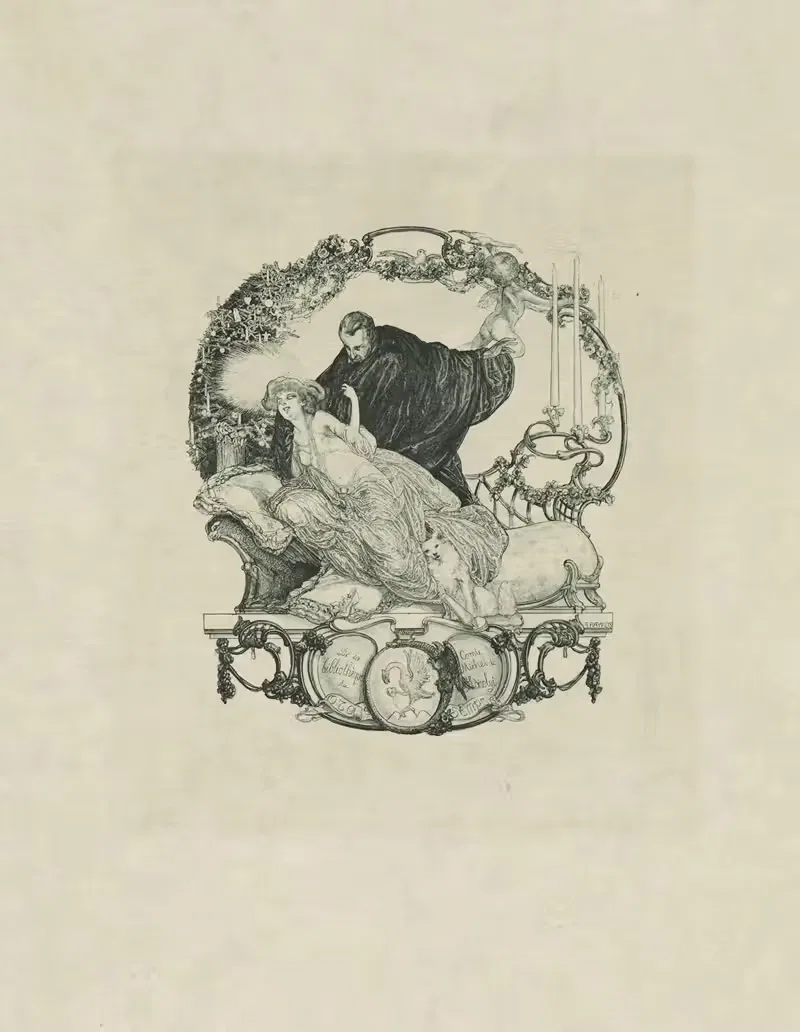 Bookplate; De la bibliotheque du Comte Michel de Karolyi — Franz von Bayros