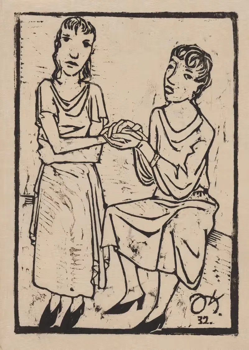 Две женщины, держащиеся за руки by Иоахим Карш, 1932 — digital art print download