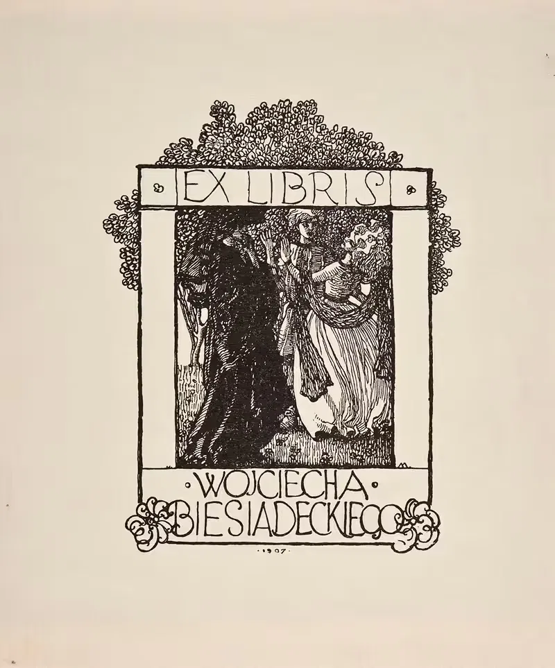 Bookplate of Wojciech Biesiadecki — Józef Mehoffer