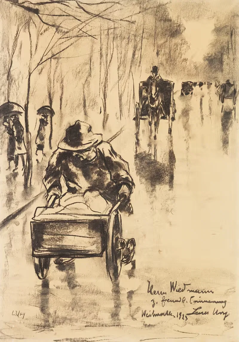 Mann mit Handkarren (Tiergartenstraße im Regen) — Lesser Ury
