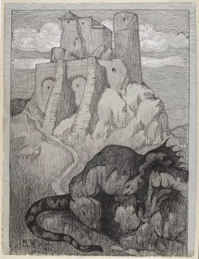 Замок, охраняемый драконом by Мариан Вавженецкий, 1911 — digital art print download