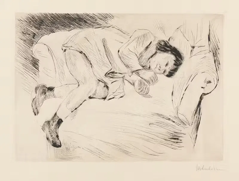 Kind auf Sofa liegend by Max Liebermann, 1921 — digital art print download
