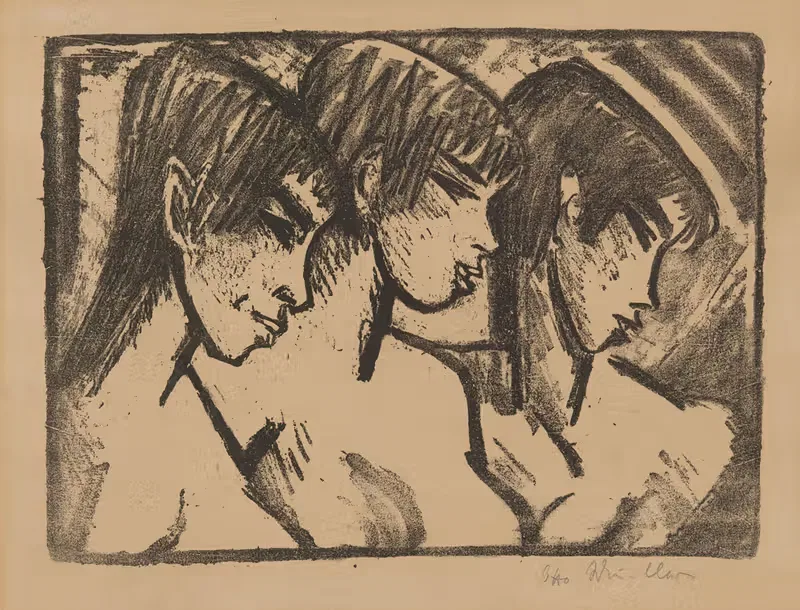 Три девушки в профиле by Отто Мюллер, 1921 — digital art print download
