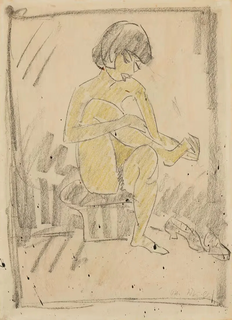 Девочка, снимающая обувь by Отто Мюллер, 1927 — digital art print download