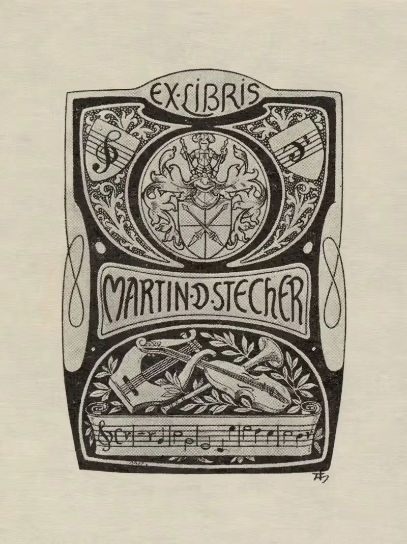 Bookplate of Martin D. Stecher — Adolf Matthias Hildebrandt