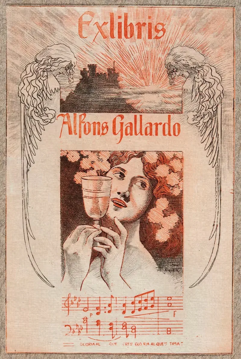 Bookplate of Alfons Gallardo — Alexandre de Riquer