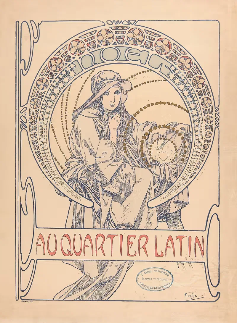 В Латинском квартале — дизайн обложки by Альфонс Муха, 1900 — digital art print download