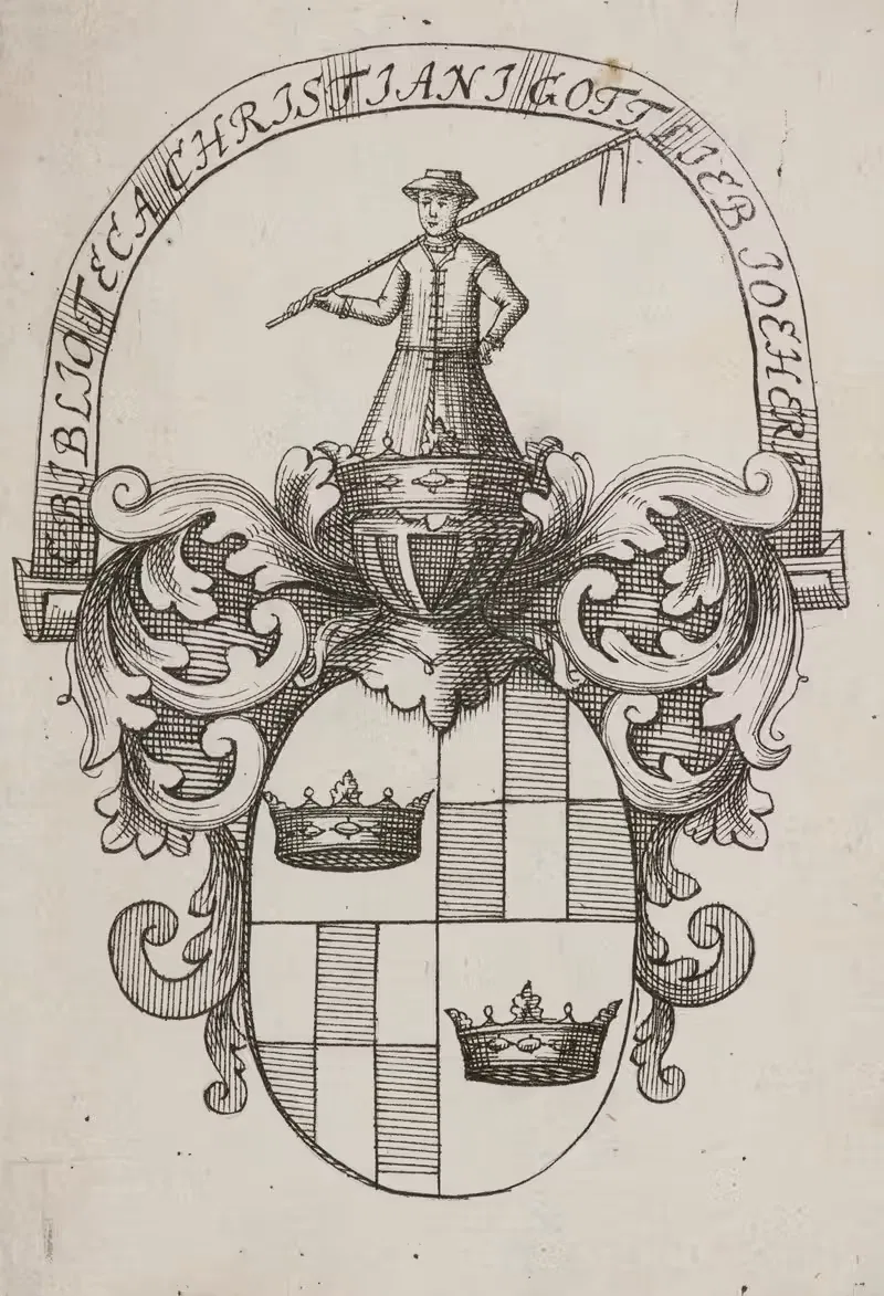 Christian Gottlieb Jöcher (1694-1758) – ekslibris — Anonymous