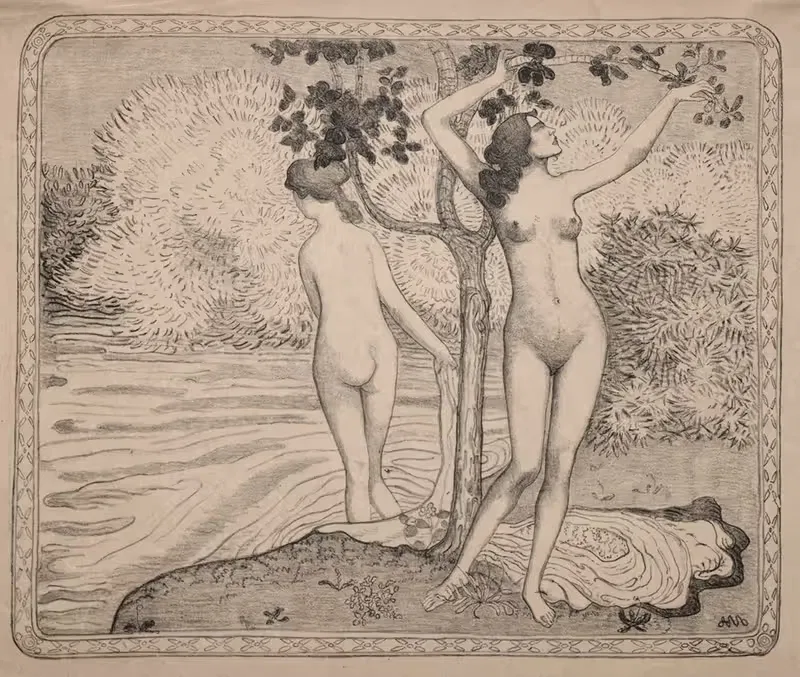 Два купальщика под деревом у воды by Аристида Маййоль, 1895 — digital art print download