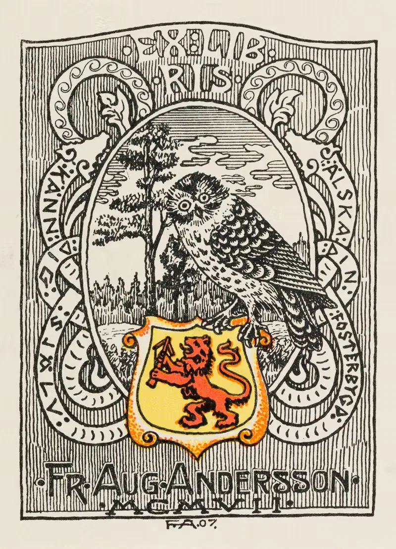 Bookplate of Fr. Aug. Andersson MCMVII — Fredrik August Andersson