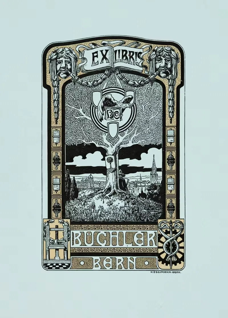Bookplate of Buchler Bern — Hans Eggimann