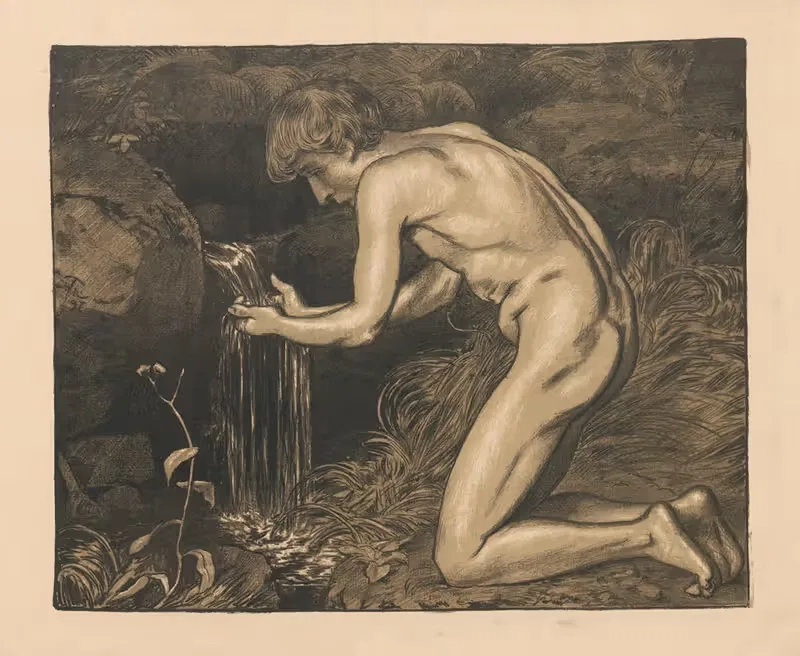 Молодой человек, черпающий воду из источника, нагой by Ханс Тома, 1897 — digital art print download