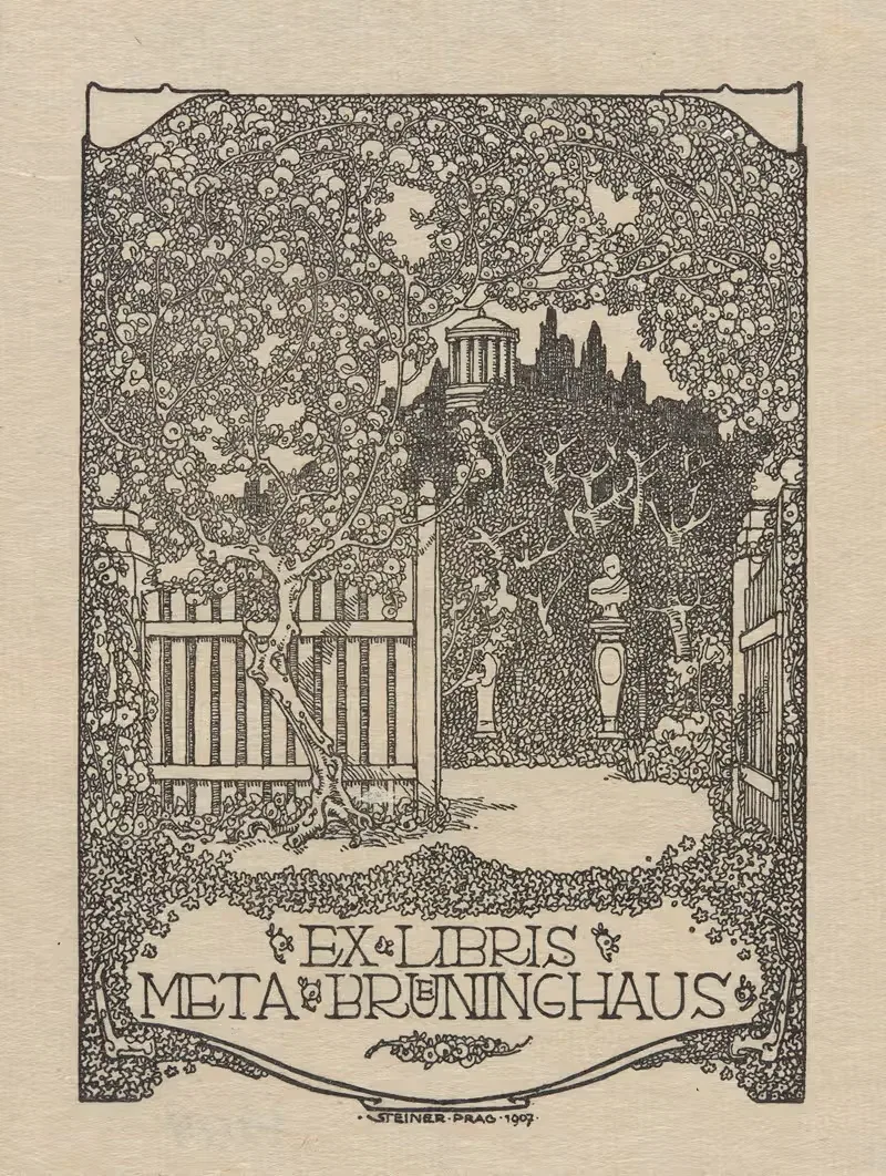Bookplate of Meta Breuninghaus — Hugo Steiner-Prag