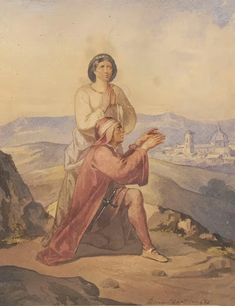 Данте и Беатриче by Игнацы Гирдзейевский, 1858 — digital art print download