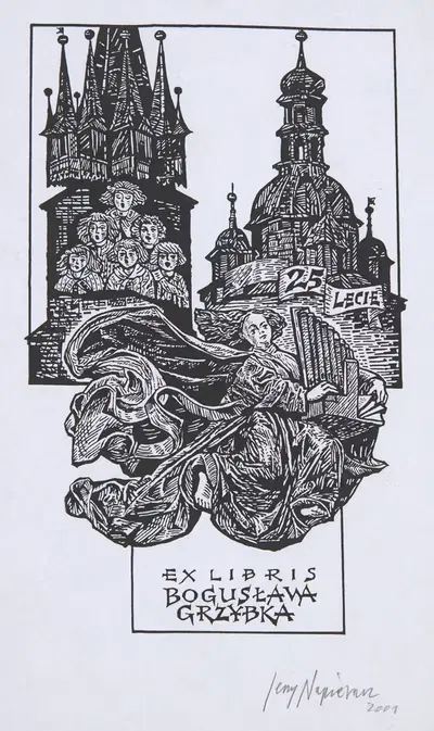 Юбилейный экслибрис Богуслава Гжибка (1938-) by Ежи Наперач, 2001 — digital art print download