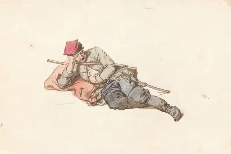 Житель Кракова – повстанец, лежащий by Йозеф Брандт, 1863 — digital art print download