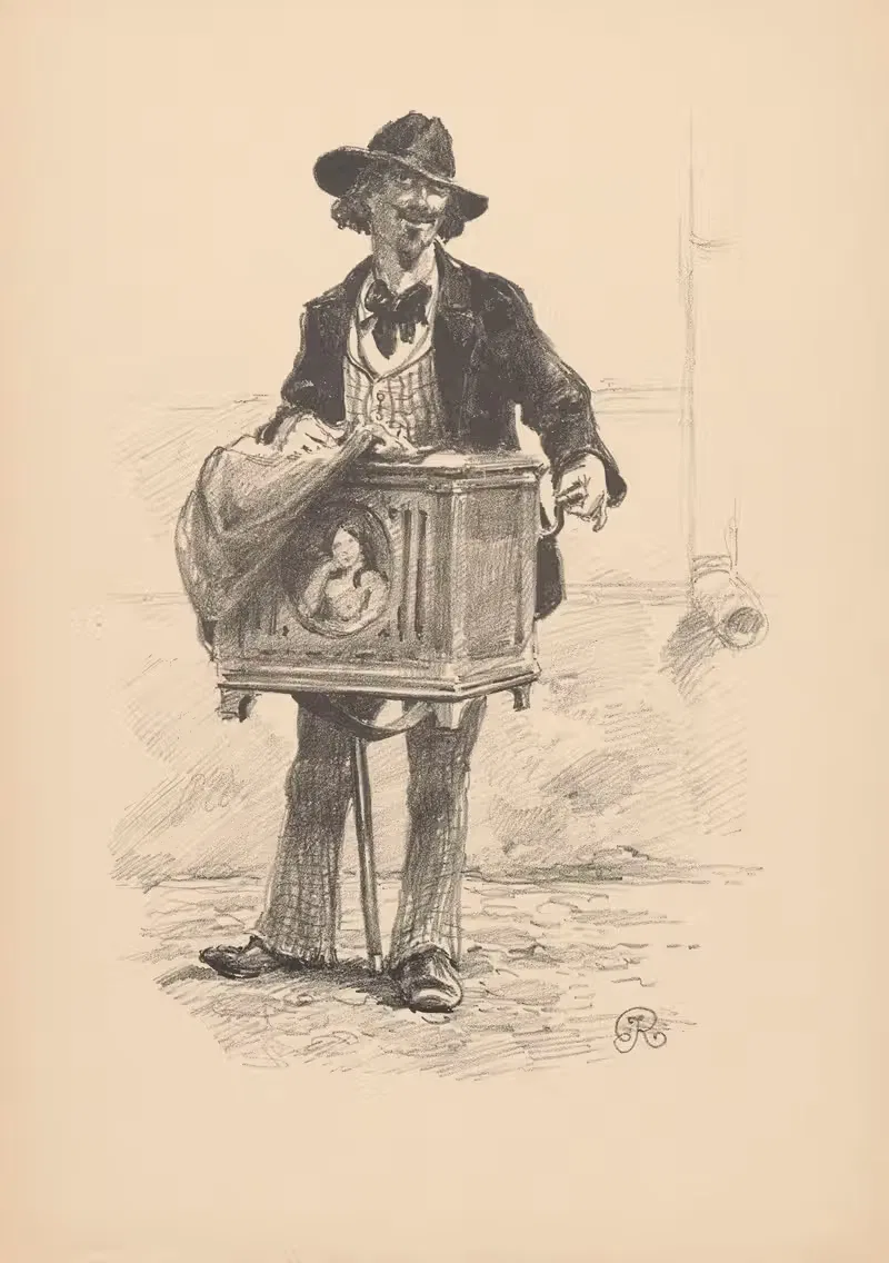 Organ grinder by Józef Rapacki, 1926 — digital art print download