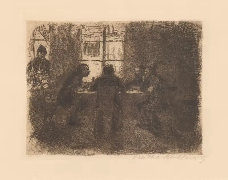 Четыре мужчины в пивной by Кэтэ Кольвиц, 1892 — digital art print download