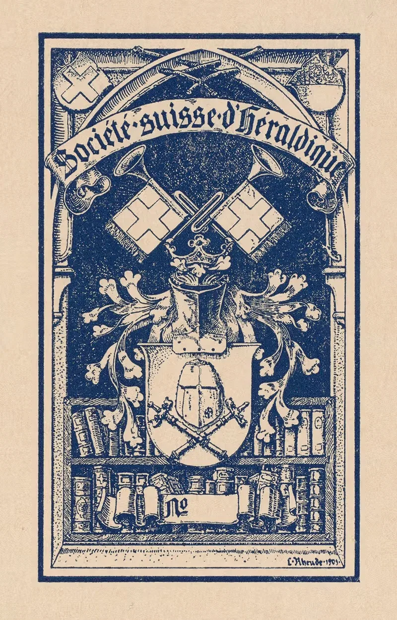 Bookplate; Societé Suisse d'Héraldique — Lorenz Max Rheude