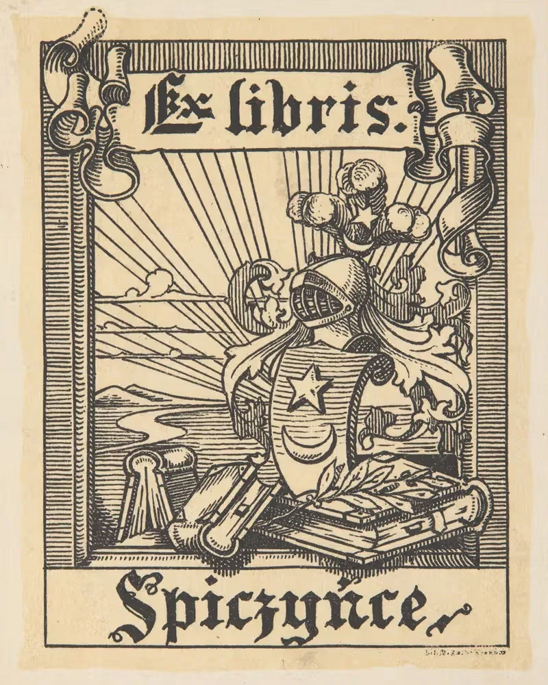 Ekslibris biblioteki Teresy i Henryka Tyszkiewiczów w Spiczyńcach — Marcin Salb