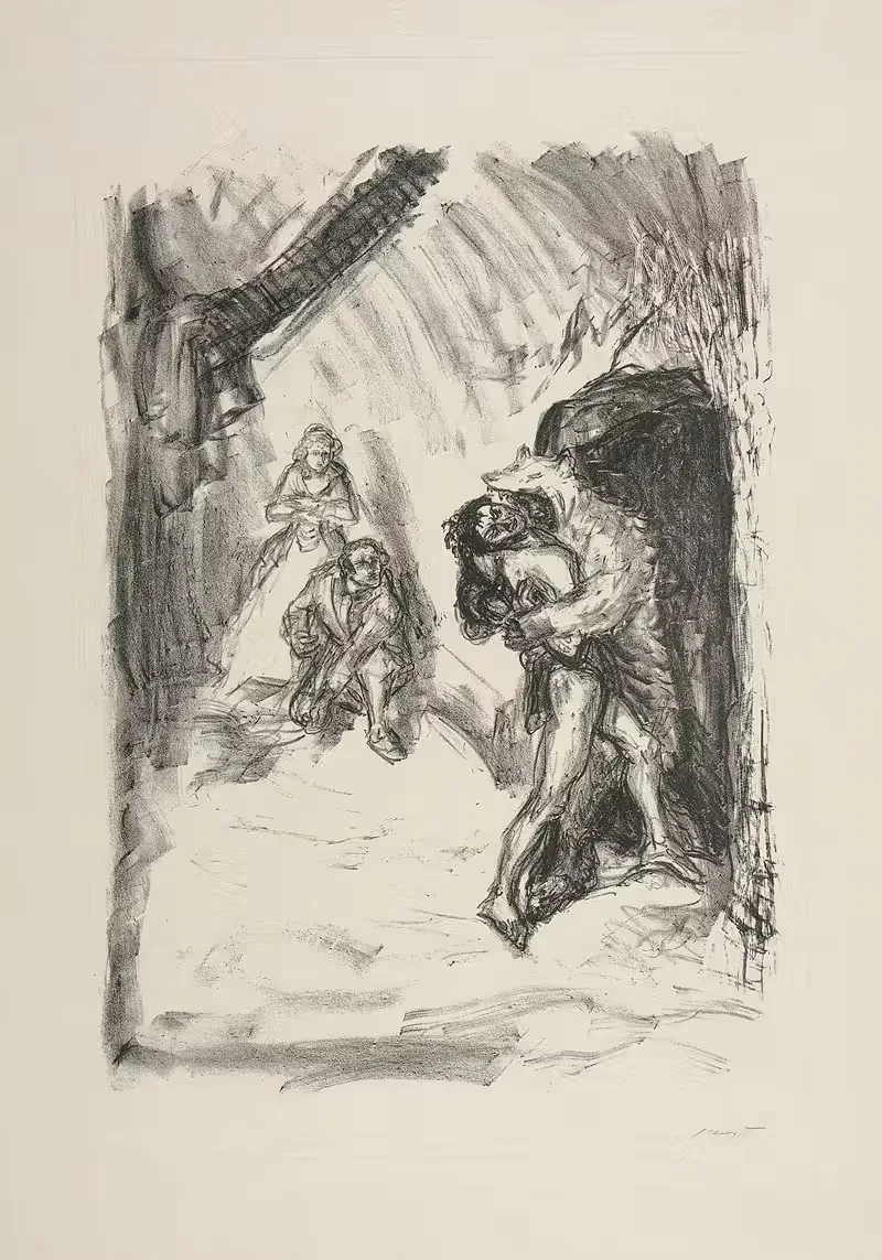 Hawkeye dressed up as a bear fighting with Magua — Max Slevogt