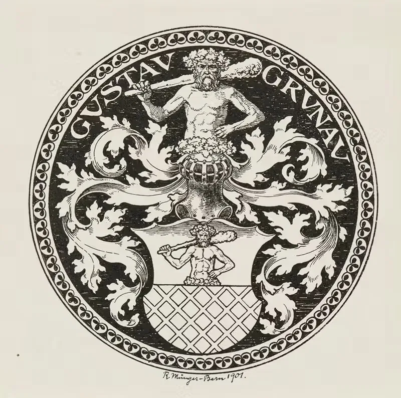 Bookplate of Gustav Grunau — Rudolf Münger