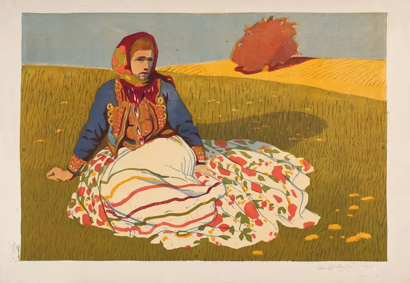 Девушка на лугу by Владислав Скоциляс, 1913 — digital art print download