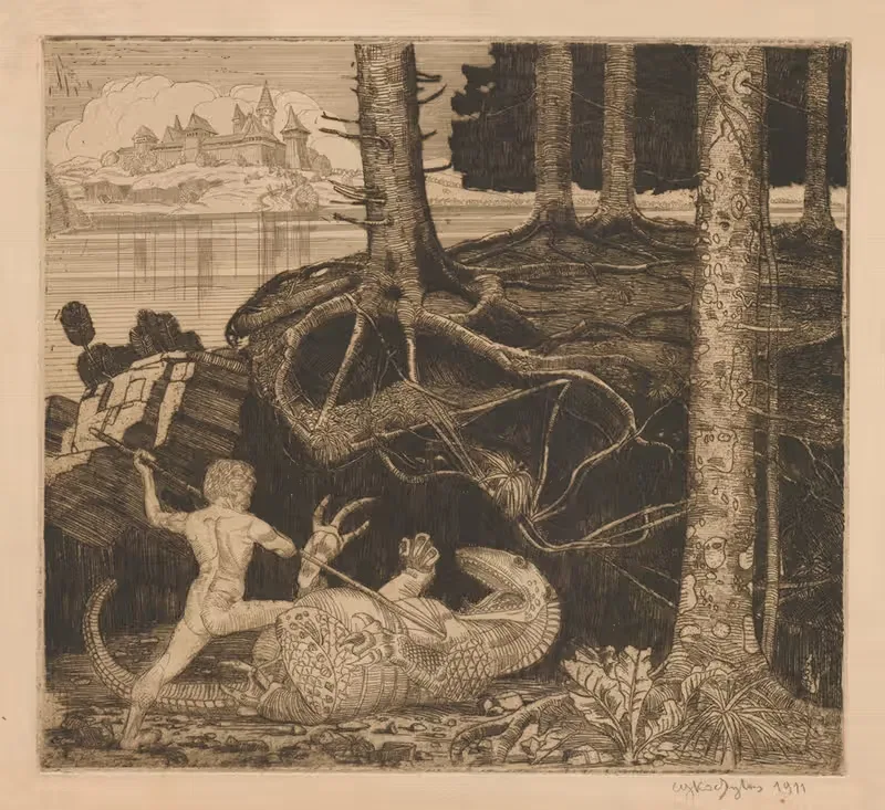 Битва со змеем; Вырезы by Владислав Скоциляс, 1910 — digital art print download
