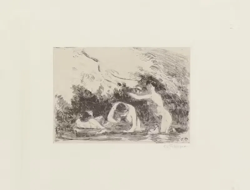 Baigneuses à l'ombre des berges boisées — Camille Pissarro