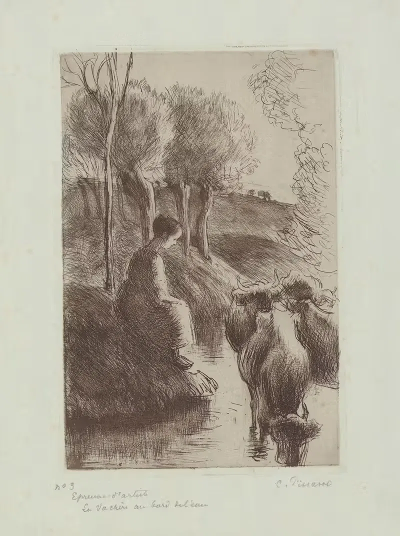 Пастушка у воды by Камиль Писсарро, 1890 — digital art print download