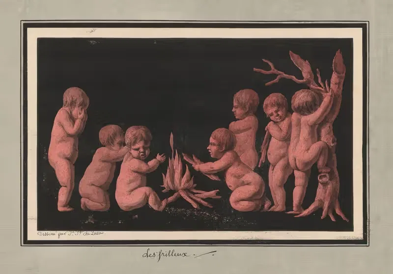 Les frilleux. (Putti se réchauffant devant un feu) — Jean Jacques Lequeu