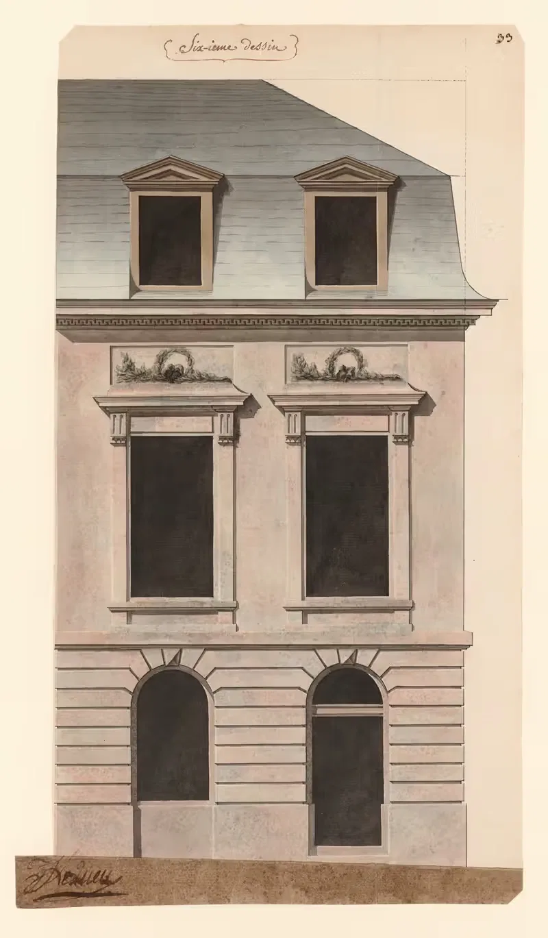 Часть elevations жилого дома by Жан Жак Лекё, 1777-1825 — digital art print download