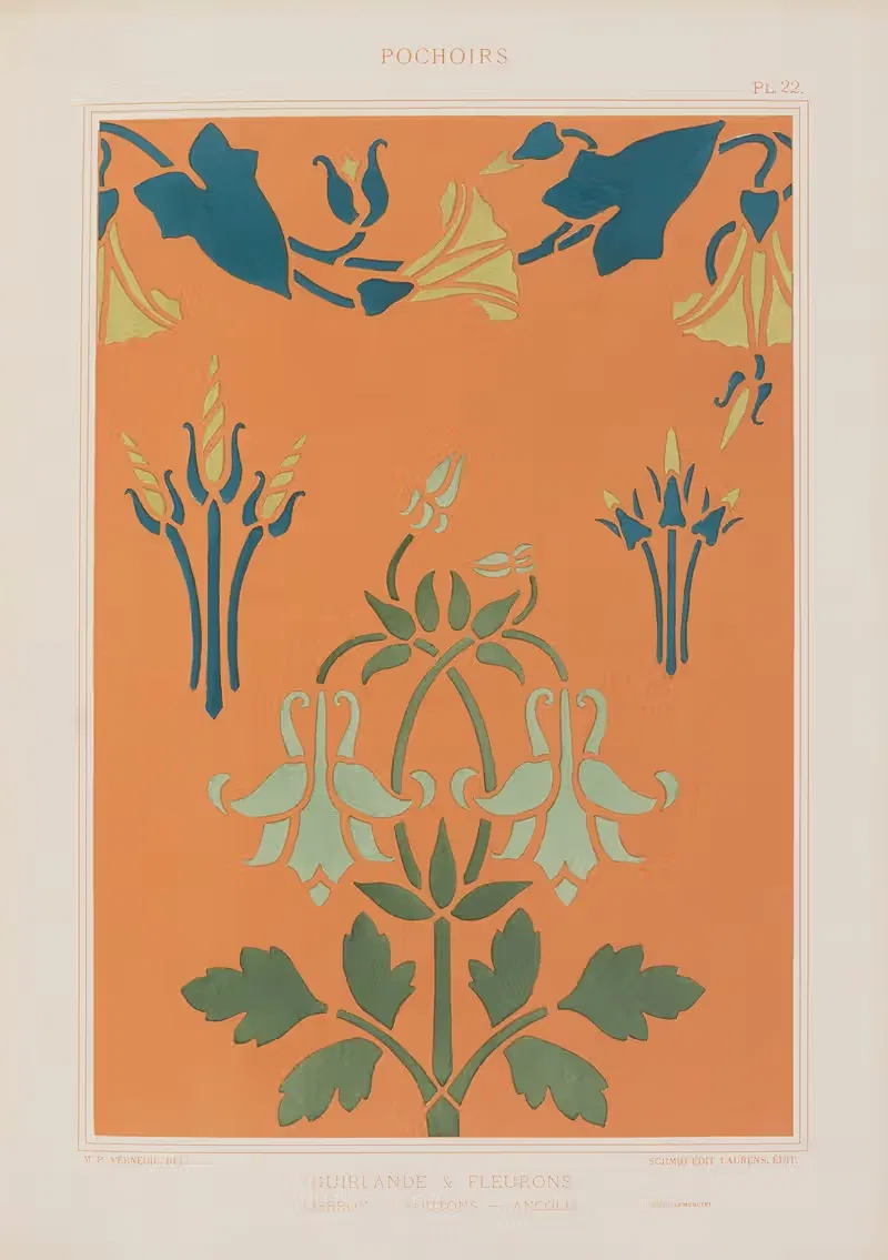 Guirlande & fleurons, Liseron, boutons, ancolie — Maurice Pillard Verneuil