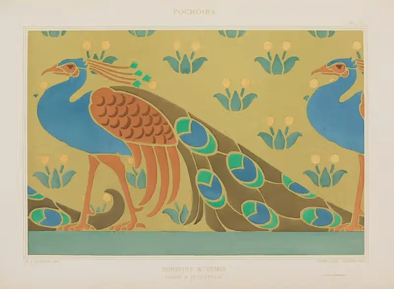 Бордюр и семена, павлины и цветочки by Морис Пиллар Вернёй, 1898 — digital art print download