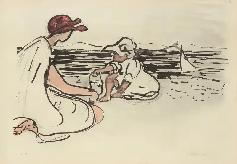 Arcachon sur la plage by Paul Goute, 1921 — digital art print download