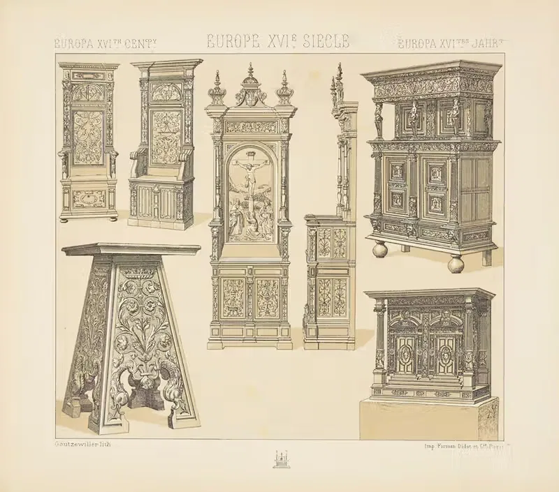 Chaires, escabeau, prie-dieu, cabinets — Auguste Racinet