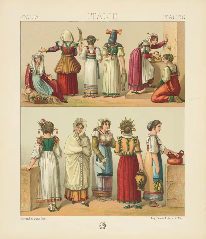Женские народные костюмы by Огюст Расине, 1876-1888 — digital art print download