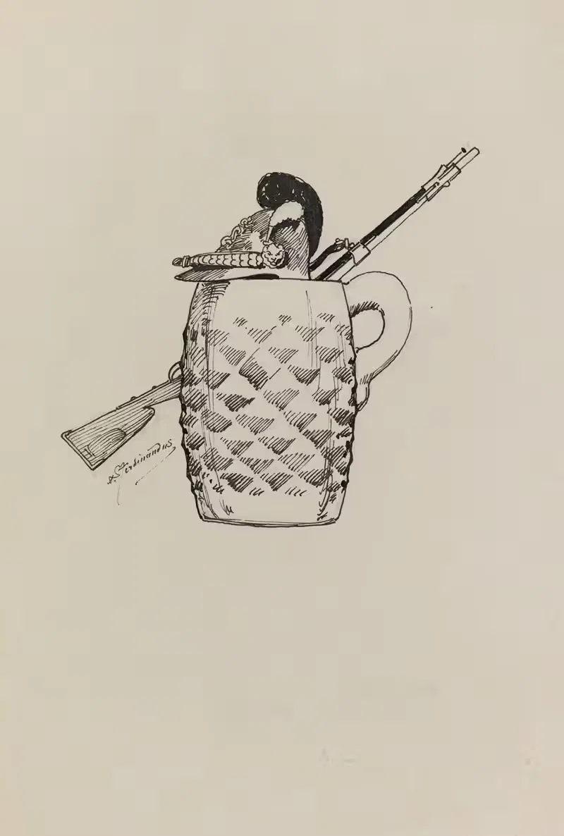 Chope de bière, casque et fusil — Alexandre Ferdinandus