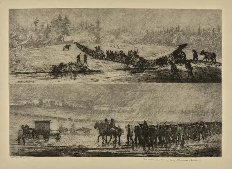 A-flank march across country during a thunderstorm. — Edwin Forbes