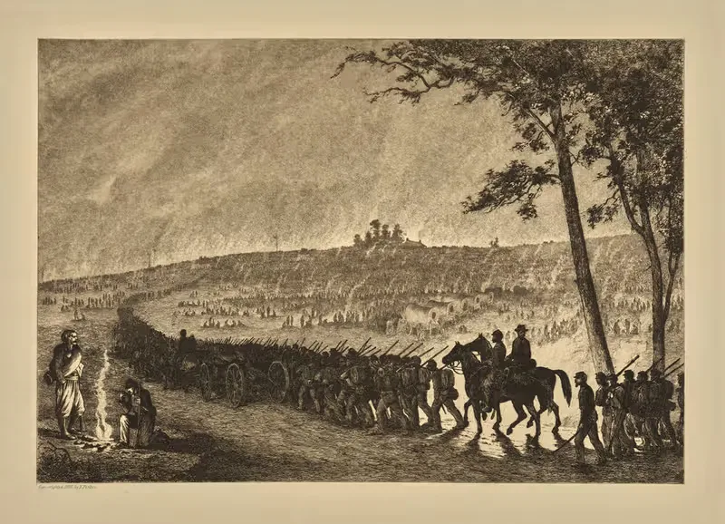 Going into camp at night. by Edwin Forbes, 1876 — digital art print download