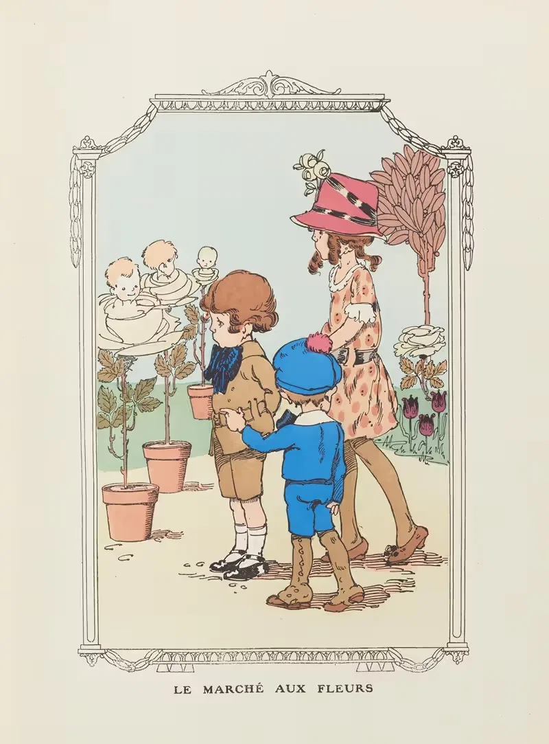 Le marché aux fleurs by Gaston Marechaux, 1920 — digital art print download